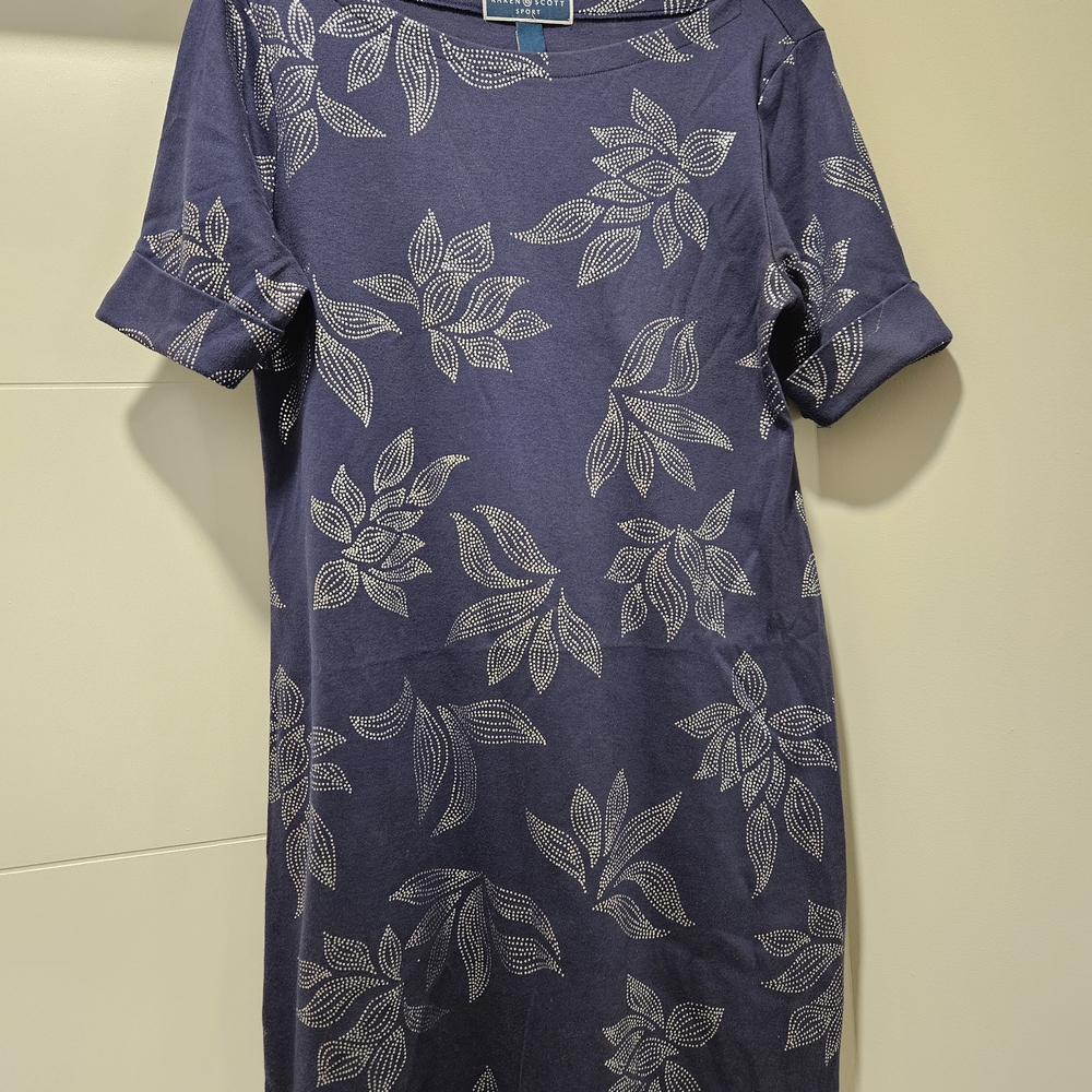 Karen Scott Navy Leaf Print Mini Dress